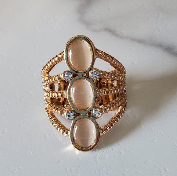 Gold Tone Stretch Ring with Moon Stones 💥3 for $24💥 - Picture 3 of 13